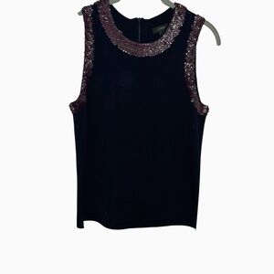J. Crew black merino wool beaded sweater tank top XS like new